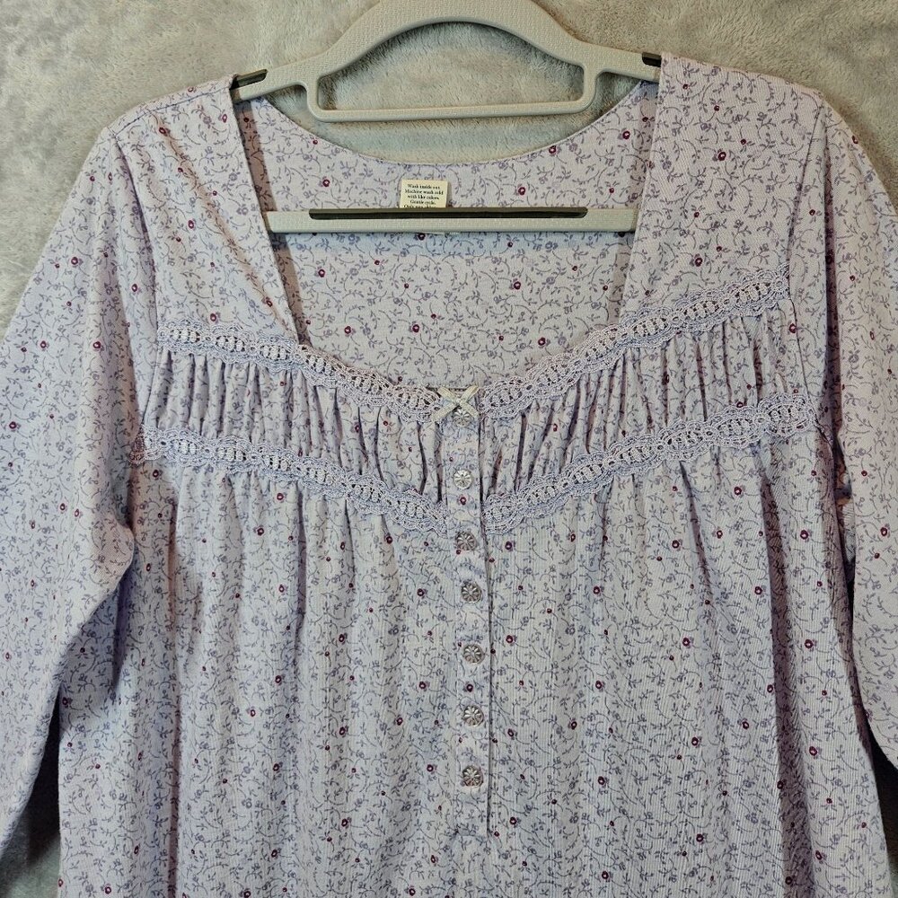 Croft & Barrow granny Nightgown Womens M  Lace Floral gather button jersey retro - Picture 4 of 13
